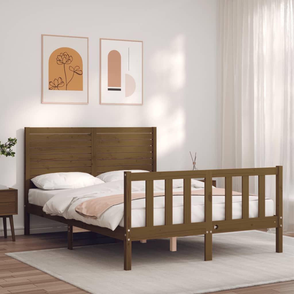 Berkfield Bed Frame with Headboard Honey Brown 120x200 cm Solid Wood