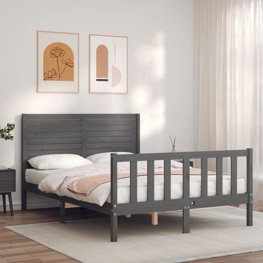 Berkfield Bed Frame with Headboard Grey 140x200 cm Solid Wood