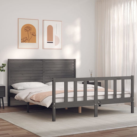 Berkfield Bed Frame with Headboard Grey 160x200 cm Solid Wood