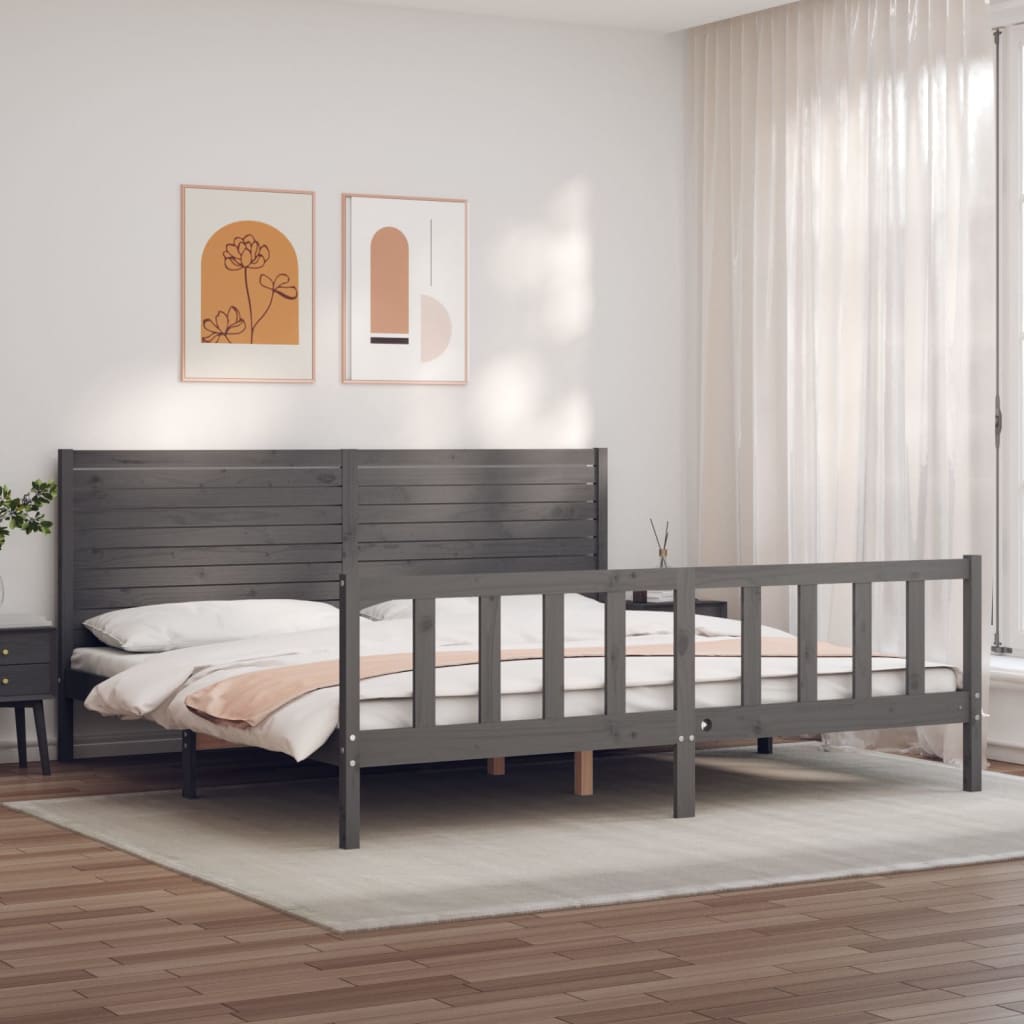 Berkfield Bed Frame with Headboard Grey 200x200 cm Solid Wood