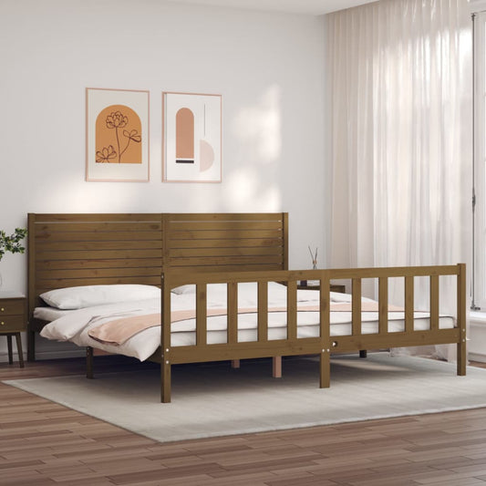 Berkfield Bed Frame with Headboard Honey Brown 200x200 cm Solid Wood
