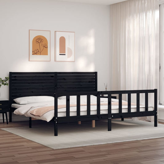 Berkfield Bed Frame with Headboard Black 200x200 cm Solid Wood