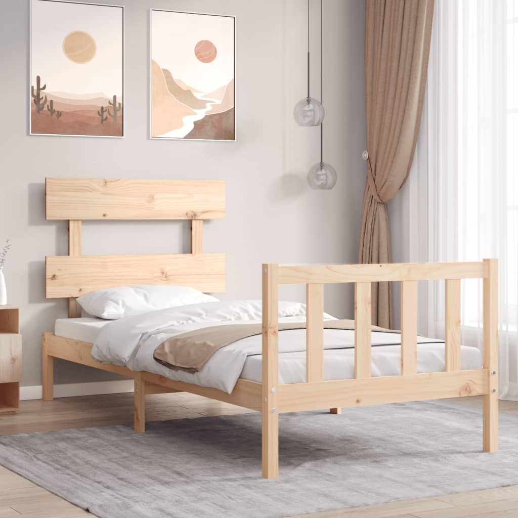 Berkfield Bed Frame with Headboard Single Solid Wood