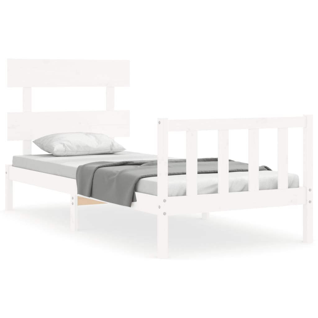 Berkfield Bed Frame with Headboard White Single Solid Wood