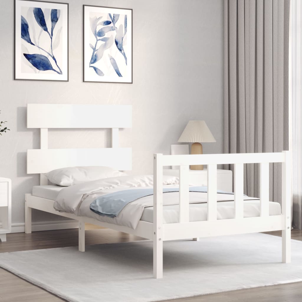 Berkfield Bed Frame with Headboard White Single Solid Wood