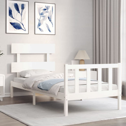Berkfield Bed Frame with Headboard White Single Solid Wood