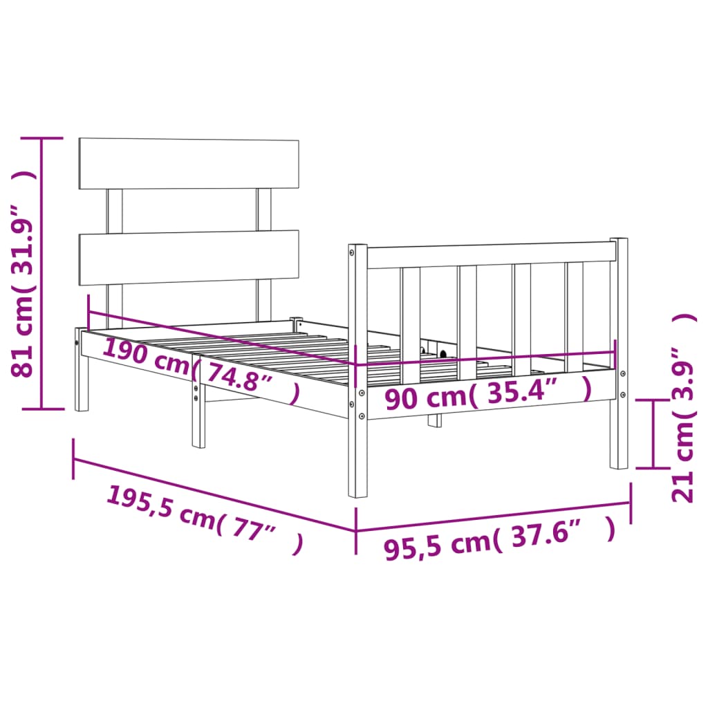 Berkfield Bed Frame with Headboard White Single Solid Wood