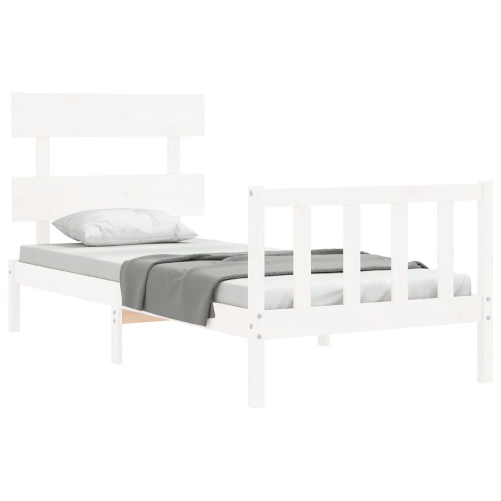 Berkfield Bed Frame with Headboard White Single Solid Wood