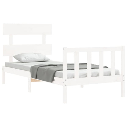 Berkfield Bed Frame with Headboard White Single Solid Wood