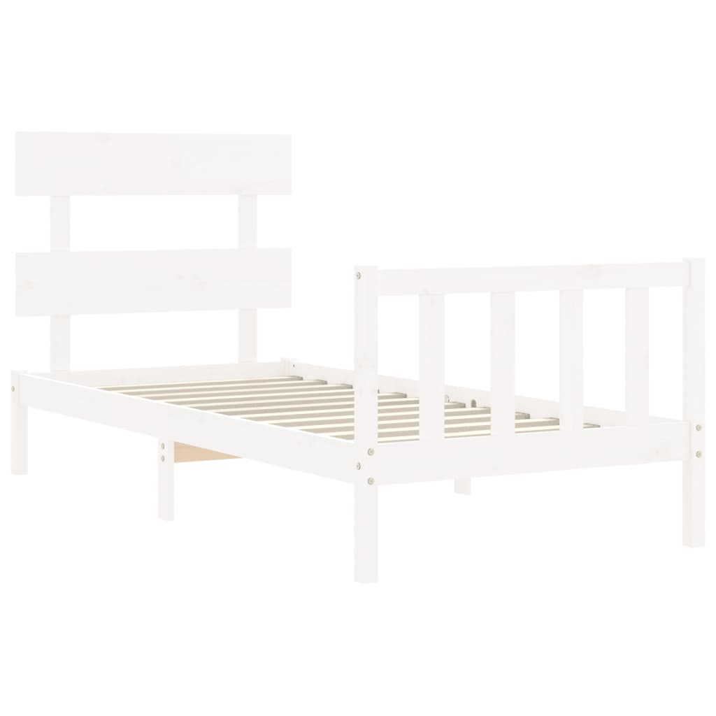 Berkfield Bed Frame with Headboard White Single Solid Wood