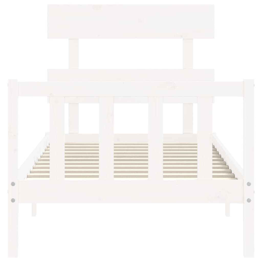 Berkfield Bed Frame with Headboard White Single Solid Wood