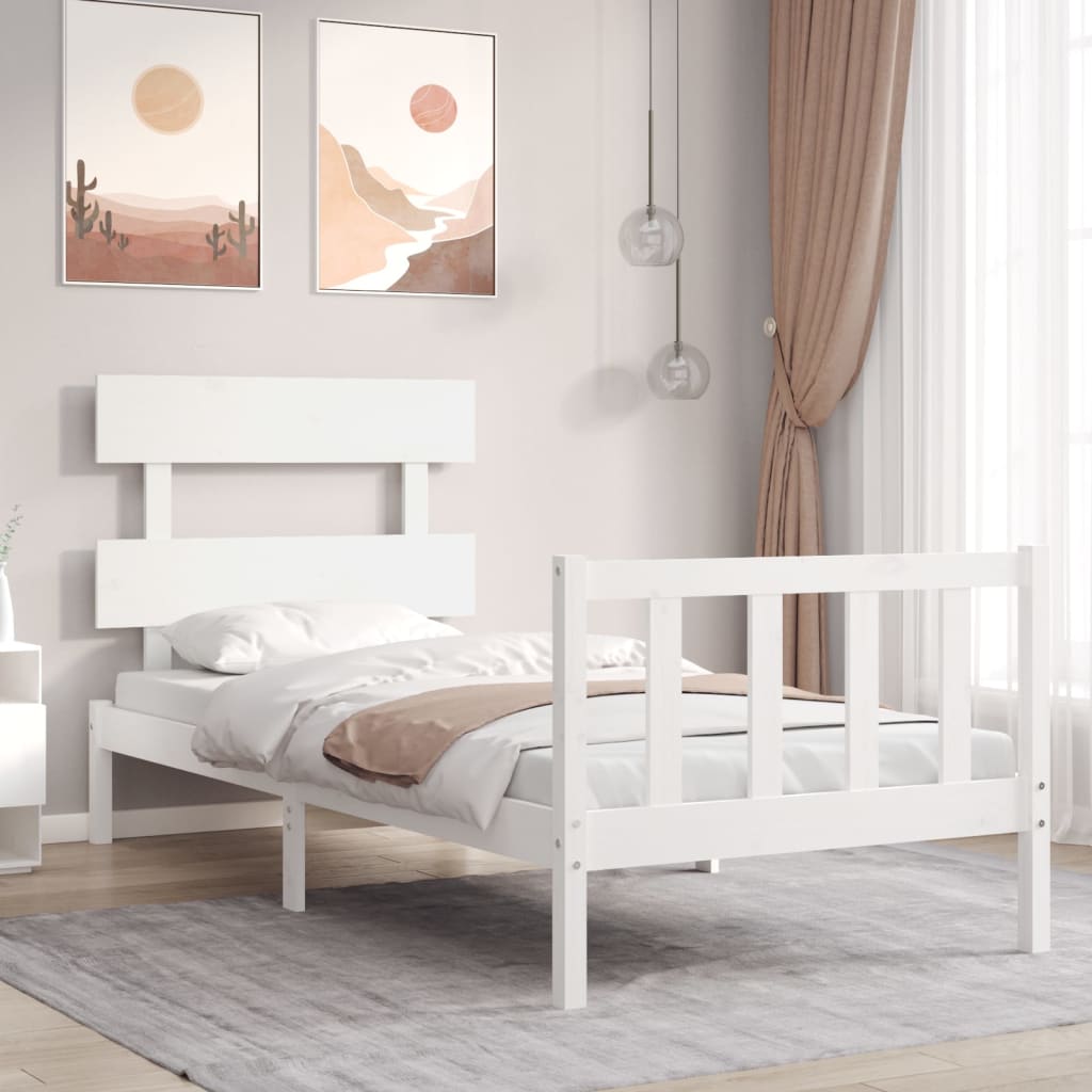 Berkfield Bed Frame with Headboard White Single Solid Wood