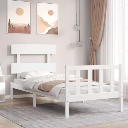 Berkfield Bed Frame with Headboard White Single Solid Wood
