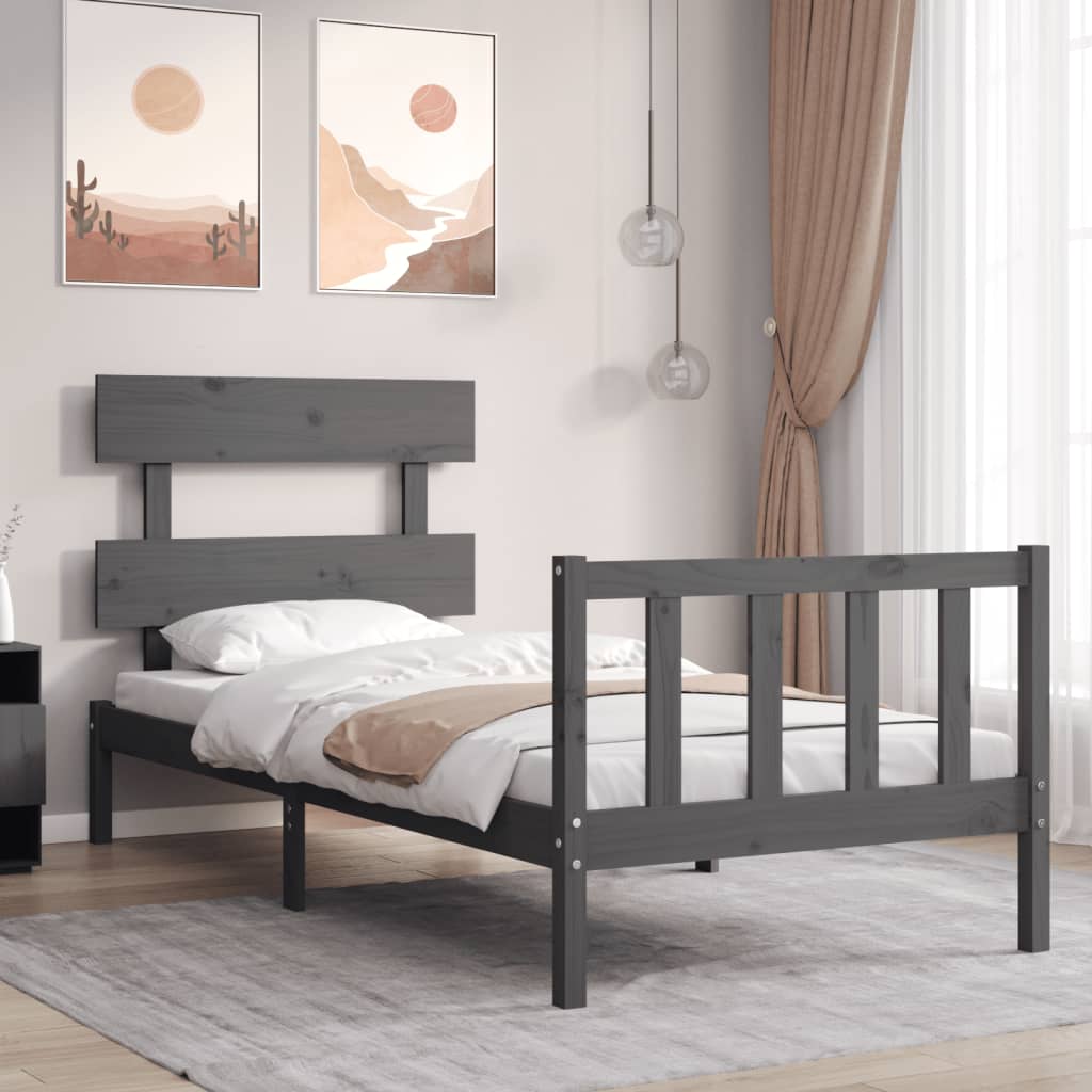 Berkfield Bed Frame with Headboard Grey Single Solid Wood