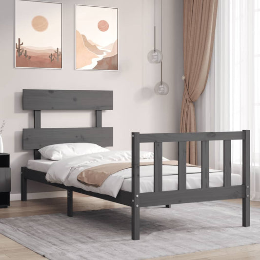 Berkfield Bed Frame with Headboard Grey Single Solid Wood