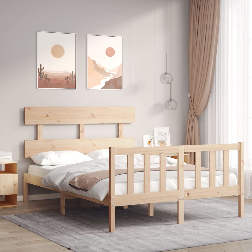 Berkfield Bed Frame with Headboard Small Double Solid Wood