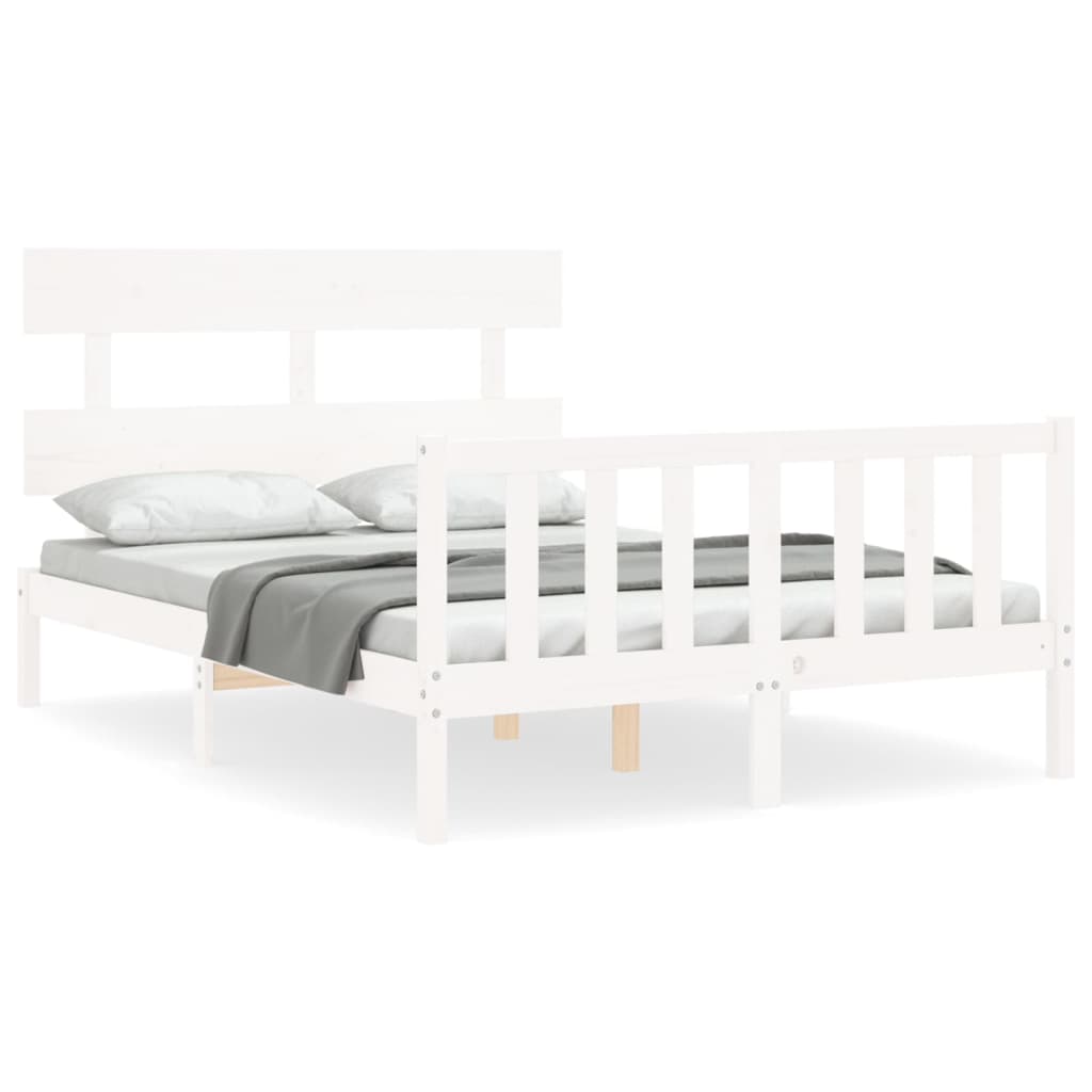 Berkfield Bed Frame with Headboard White Small Double Solid Wood