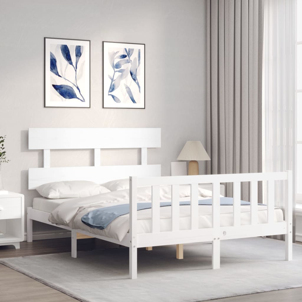 Berkfield Bed Frame with Headboard White Small Double Solid Wood