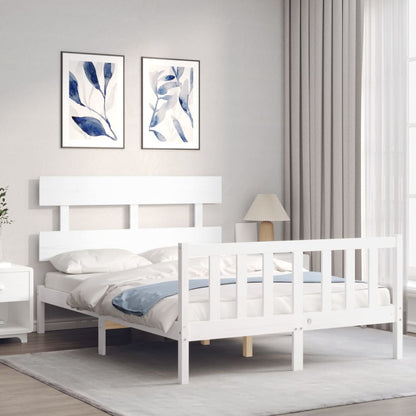 Berkfield Bed Frame with Headboard White Small Double Solid Wood