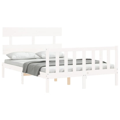 Berkfield Bed Frame with Headboard White Small Double Solid Wood