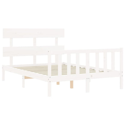 Berkfield Bed Frame with Headboard White Small Double Solid Wood