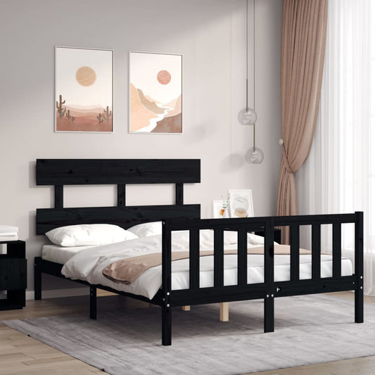 Berkfield Bed Frame with Headboard Black Small Double Solid Wood