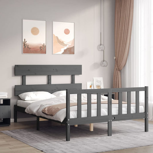 Berkfield Bed Frame with Headboard Grey Double Solid Wood