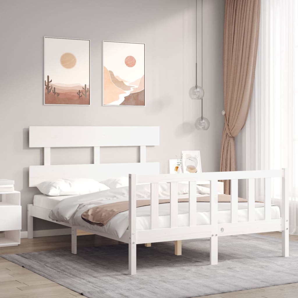 Berkfield Bed Frame with Headboard White 140x190 cm Solid Wood