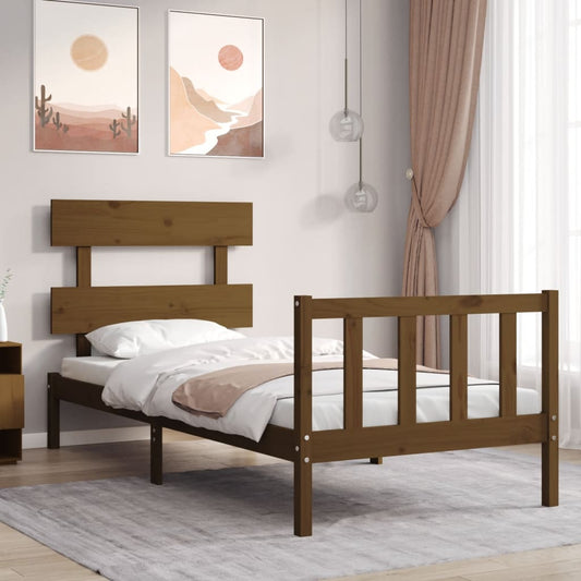 Berkfield Bed Frame with Headboard Honey Brown 90x200 cm Solid Wood