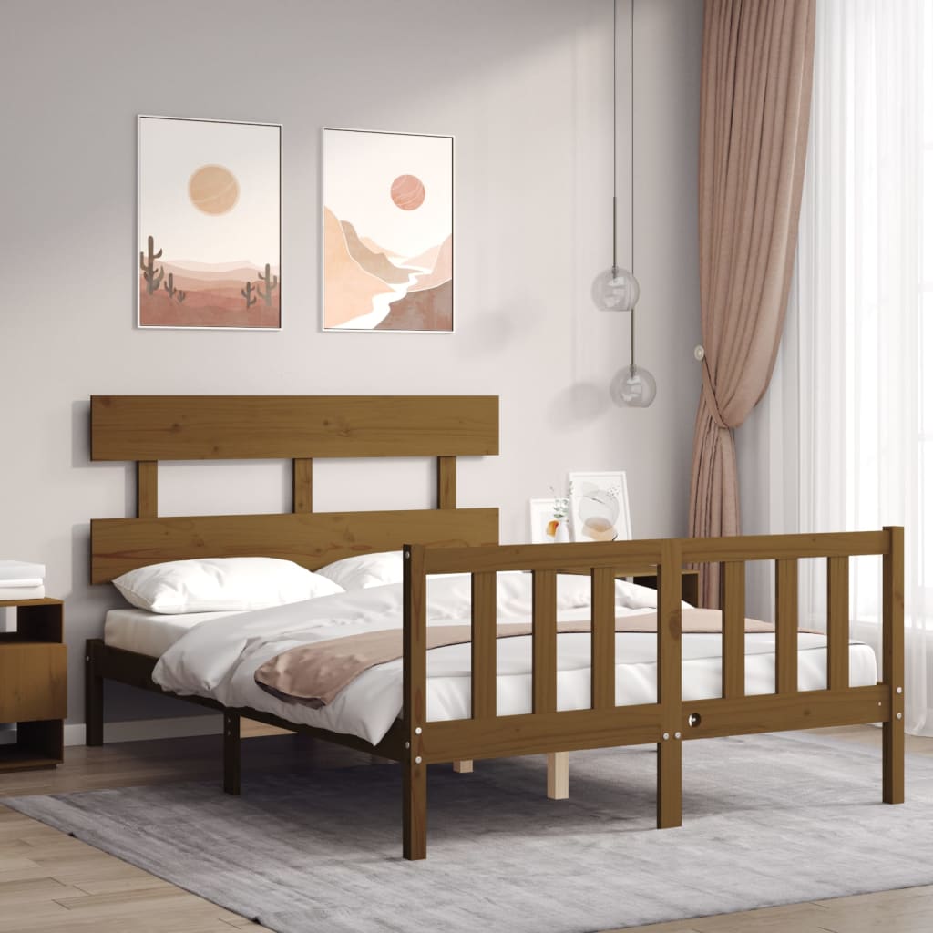 Berkfield Bed Frame with Headboard Honey Brown 140x200 cm Solid Wood