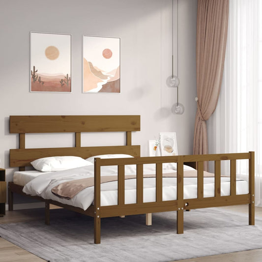 Berkfield Bed Frame with Headboard Honey Brown King Size Solid Wood