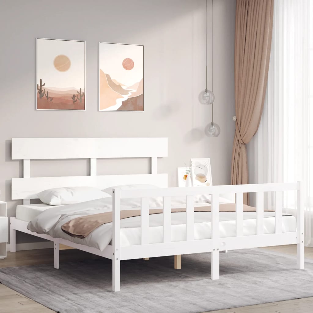 Berkfield Bed Frame with Headboard White 160x200 cm Solid Wood