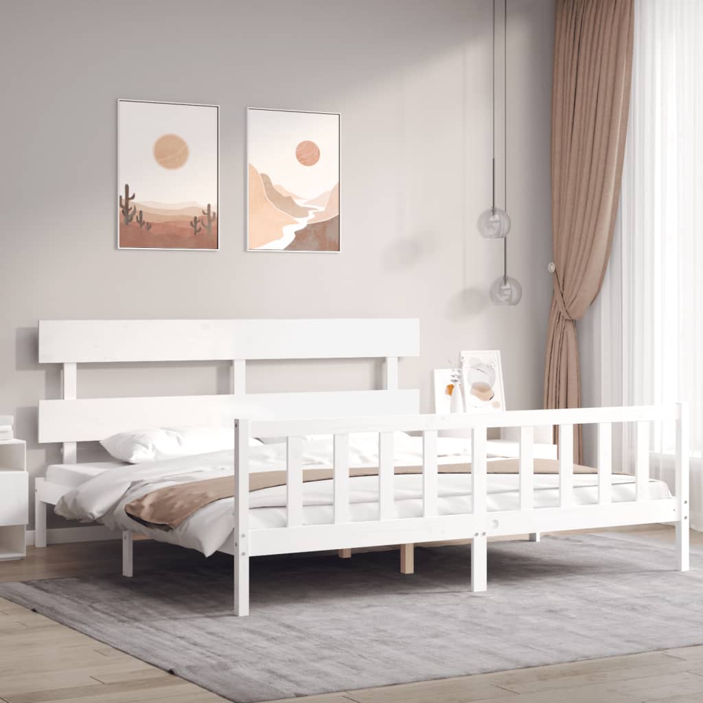Berkfield Bed Frame with Headboard White Super King Size Solid Wood