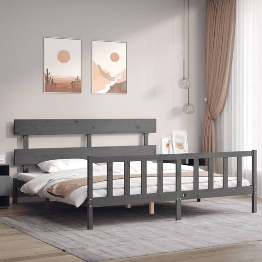 Berkfield Bed Frame with Headboard Grey Super King Size Solid Wood