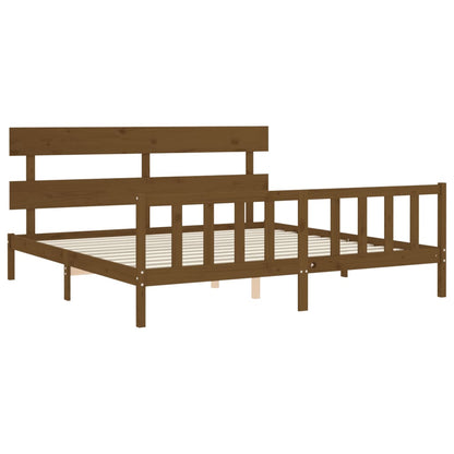 Berkfield Bed Frame with Headboard Honey Brown Super King Size Solid Wood