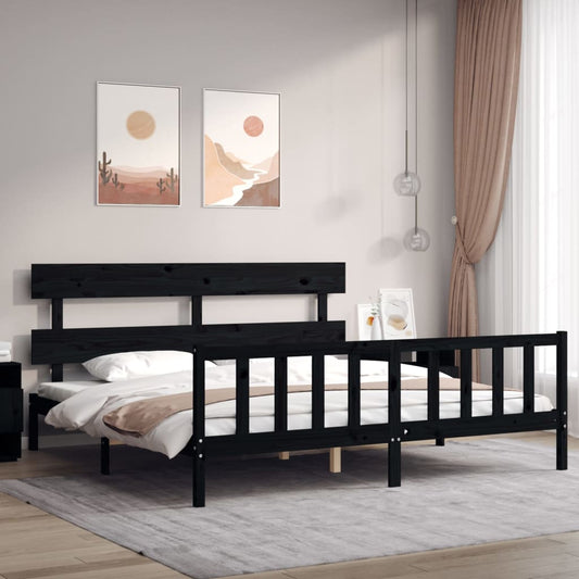 Berkfield Bed Frame with Headboard Black 200x200 cm Solid Wood