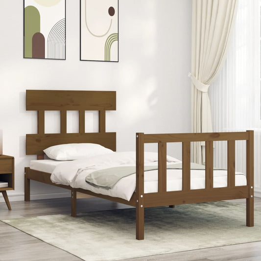 Berkfield Bed Frame with Headboard Honey Brown Single Solid Wood