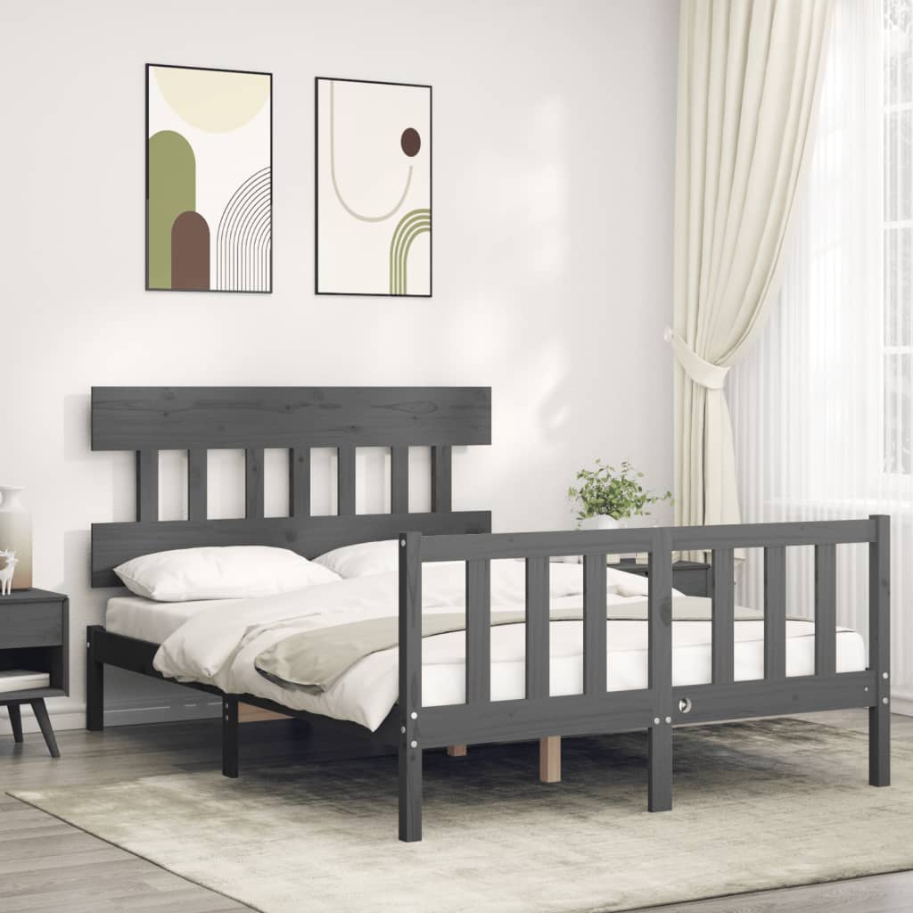 Berkfield Bed Frame with Headboard Grey Small Double Solid Wood