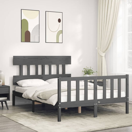 Berkfield Bed Frame with Headboard Grey Small Double Solid Wood