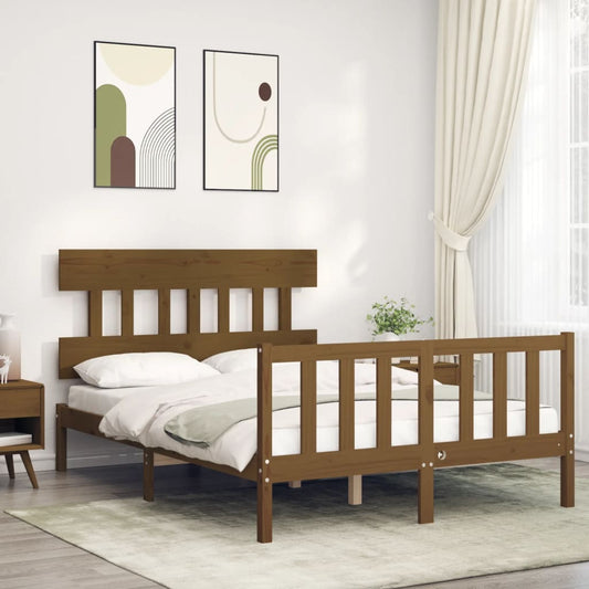 Berkfield Bed Frame with Headboard Honey Brown Small Double Solid Wood