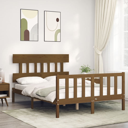 Berkfield Bed Frame with Headboard Honey Brown 140x190 cm Solid Wood