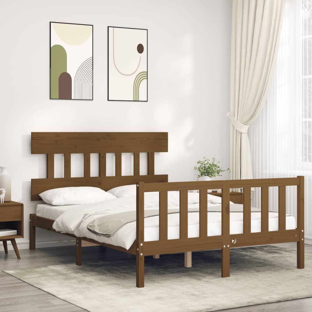 Berkfield Bed Frame with Headboard Honey Brown 120x200 cm Solid Wood