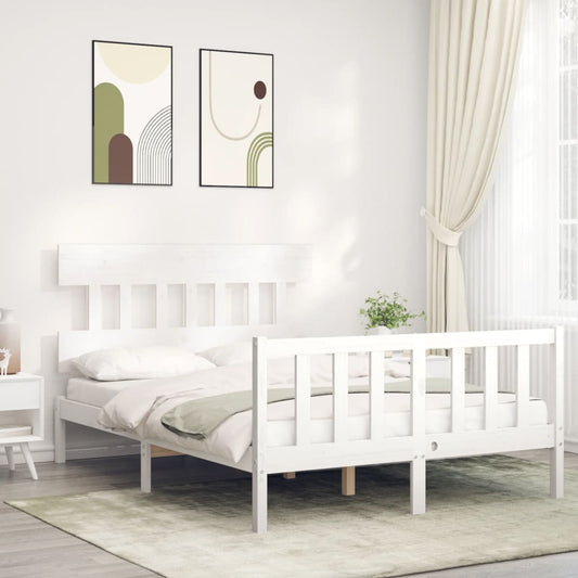 Berkfield Bed Frame with Headboard White 140x200 cm Solid Wood