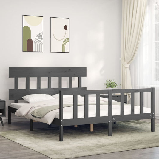 Berkfield Bed Frame with Headboard Grey 160x200 cm Solid Wood