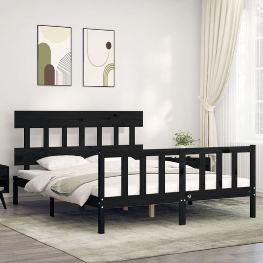 Berkfield Bed Frame with Headboard Black 160x200 cm Solid Wood