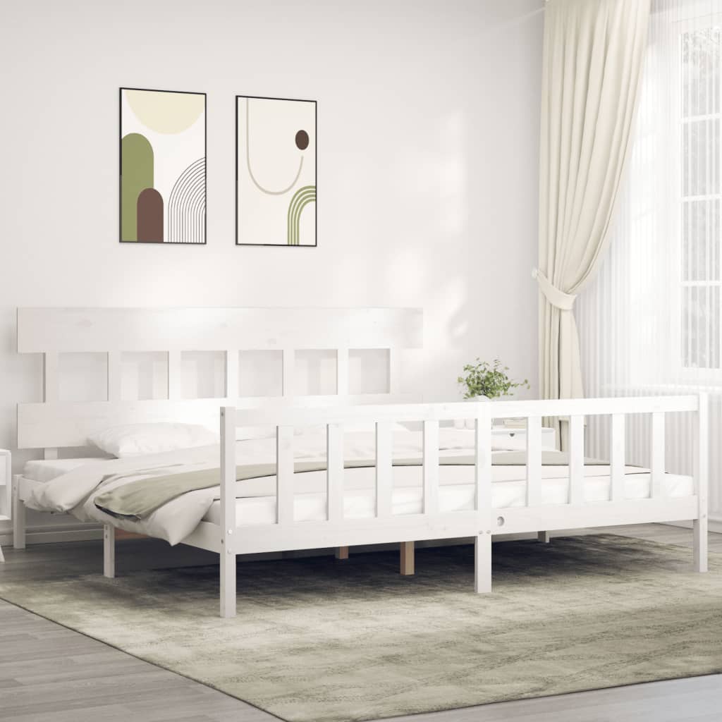 Berkfield Bed Frame with Headboard White Super King Size Solid Wood