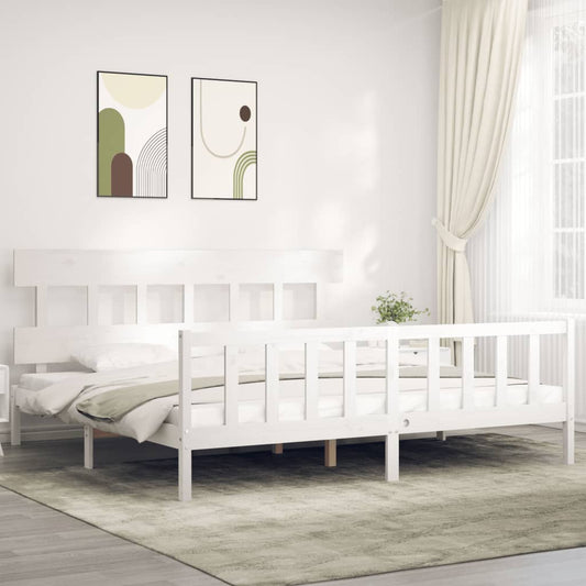 Berkfield Bed Frame with Headboard White Super King Size Solid Wood