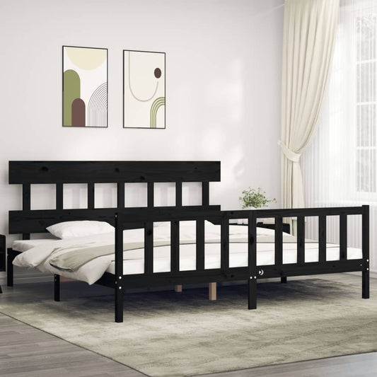 Berkfield Bed Frame with Headboard Black Super King Size Solid Wood
