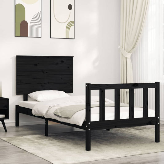 Berkfield Bed Frame with Headboard Black Small Single Solid Wood