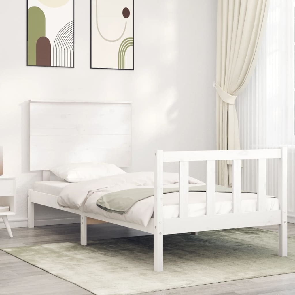 Berkfield Bed Frame with Headboard White Single Solid Wood